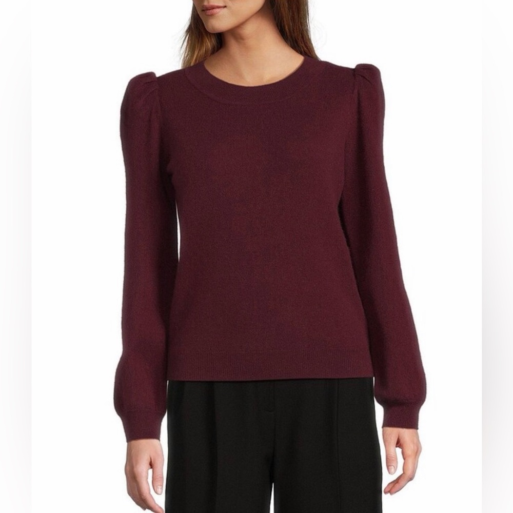 NWT Antonio Melani 100% Cashmere Sweater - Citron - XL - Puff Sleeve Crewneck - Picture 9 of 10